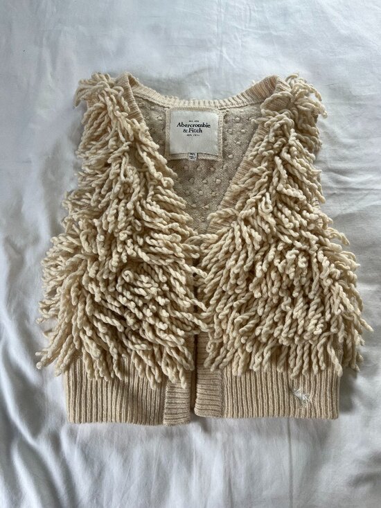 Abercrombie & Fitch Jackets & Blazers - Abercrombie & Fitch Y2K Cream Shaggy Knit Fringe Wool Cashmere Blend Vest